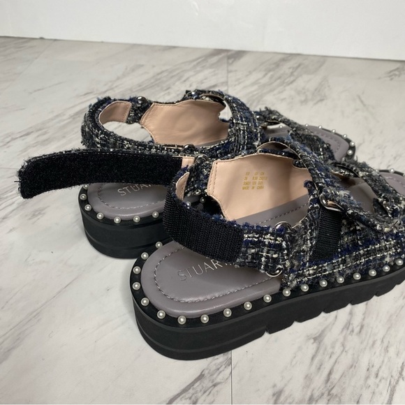 New! Stuart Weitzman Zoe Lift Embellished Tweed Sandal 8 1/2 B - Picture 9 of 14